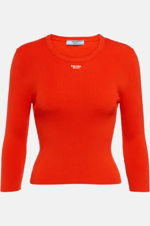 Prada Logo ribbed-knit cotton-blend sweater