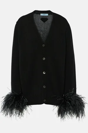 Prada Feather-trimmed cashmere cardigan