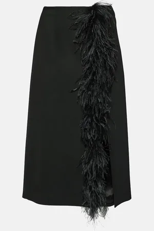 Prada Feather-trimmed wool midi skirt