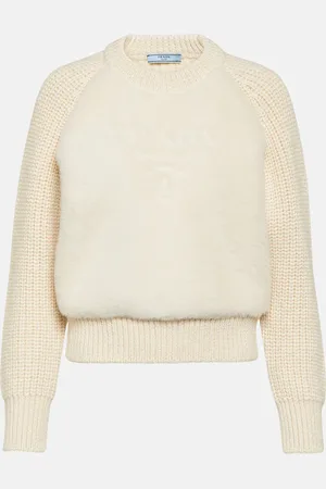 Prada Shearling-trimmed alpaca sweater