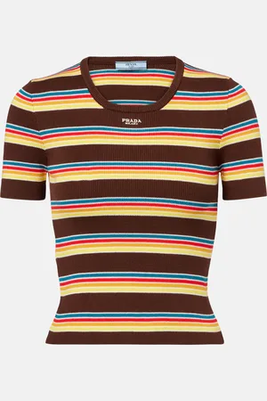 Prada Striped ribbed-knit cotton T-shirt