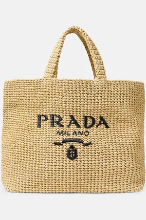 Prada Medium logo raffia tote