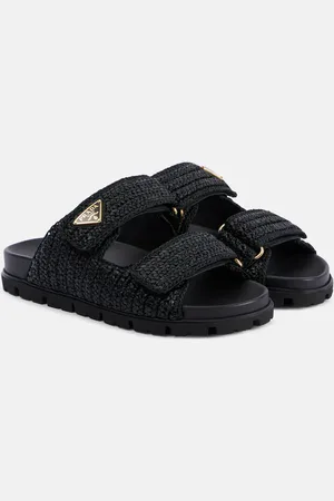 Prada Logo raffia-effect sandals