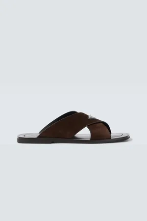 Prada Logo suede and leather sandals
