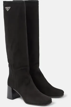 Prada Logo suede knee-high boots