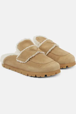Prada Shearling-lined suede mules