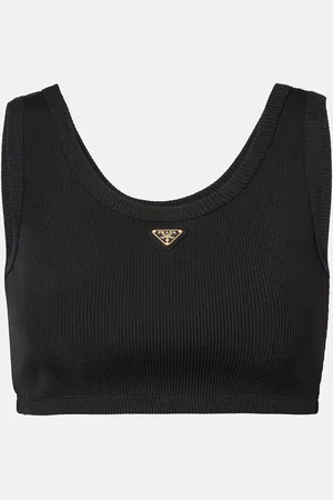 Prada Logo ribbed-knit jersey crop top