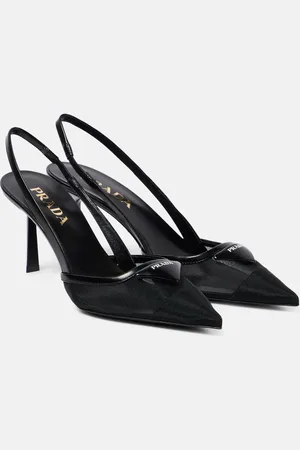 Prada 75 logo leather-trimmed slingback pumps
