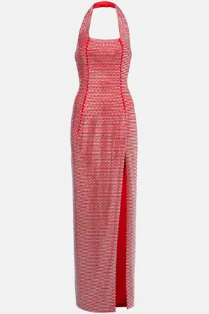 AREA Crystal-embellished halterneck gown