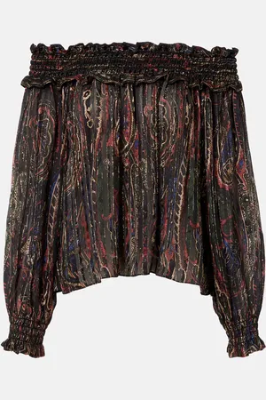 Saint Laurent Paisley off-shoulder silk top