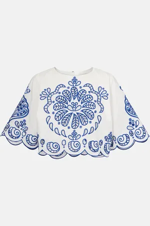Farm Rio Embroidered cotton crop top
