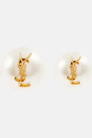 Saint Laurent Logo faux pearl stud earrings