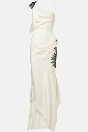 Victoria Beckham Floral-appliquÃ© draped satin crÃªpe gown