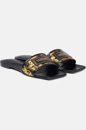 VERSACE Theia Barocco raffia-effect slides