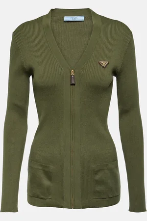 Prada Logo ribbed-knit cotton cardigan