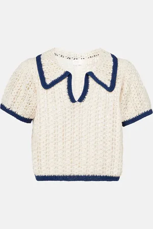 ANNA KOSTUROVA Coastal crochet cotton polo shirt