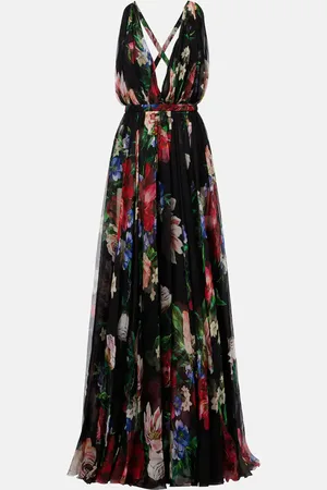 Dolce & Gabbana Floral pleated silk chiffon gown