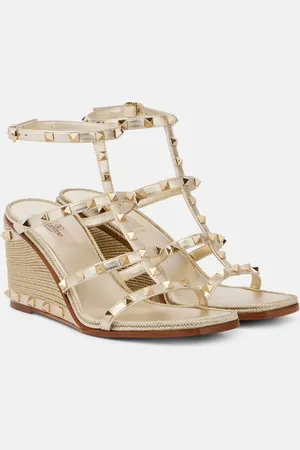 VALENTINO GARAVANI Rockstud 80 metallic leather wedge sandals