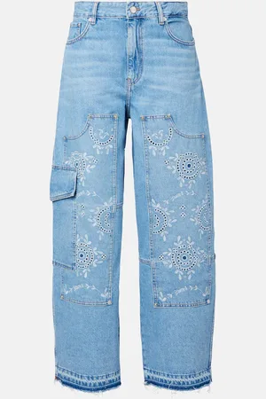 Ganni Broderie anglaise barrel-leg jeans