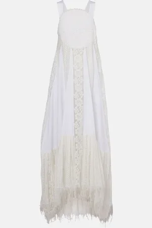 Loewe Asymmetric lace-trimmed cotton maxi dress