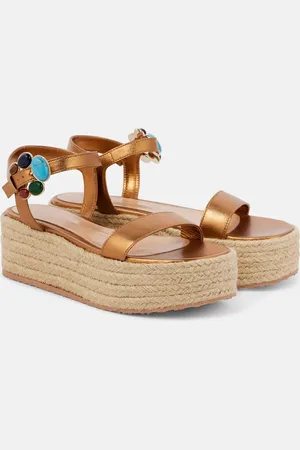 Gianvito Rossi Metallic leather platform espadrilles