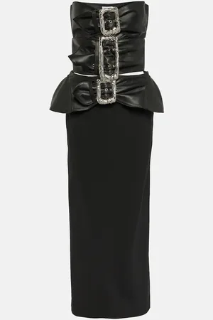 Jean Paul Gaultier Leather-trimmed buckle-detail bustier gown