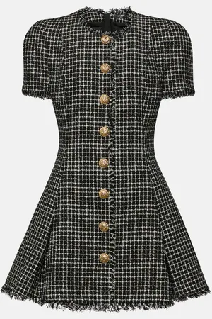 Balmain Pleated cotton-blend tweed minidress