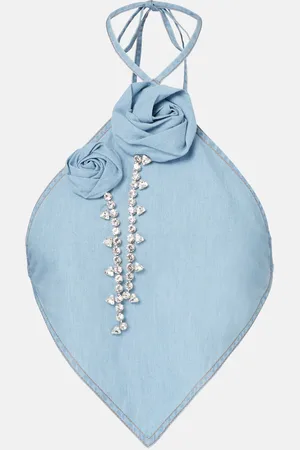 AREA Embellished floral-appliquÃ© cotton top