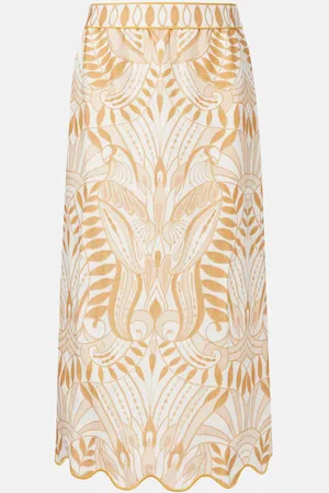 Farm Rio Printed linen midi skirt