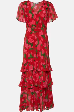 RIXO London Gilly floral tiered silk maxi dress