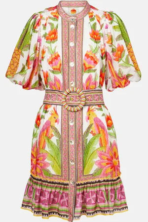 Farm Rio Printed belted cotton-blend minidress