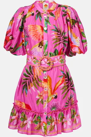 Farm Rio Printed belted cotton-blend midi dress