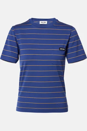 Tシャツ・カットソー Miu Miu Cropped Polo T-Shirt With Horizontal Stripes Miu Miu Cropped Polo T-shirt With Horizontal Stripes In