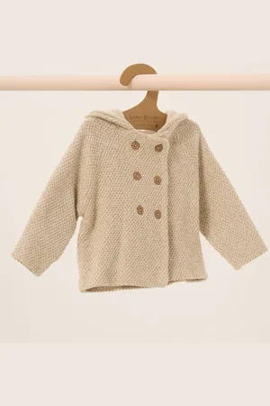 HOMEGROWN 100% Cotton Organic Twisted Double Knit Hooded Cardigan6-12 miesięcy