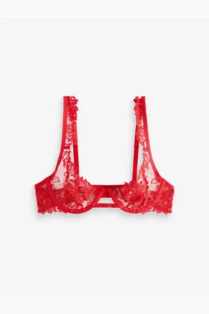 BlueBella Red Samara Plunge Underwired Sheer Embroidered Lace Bra70D