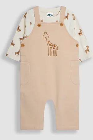 JoJo Maman Bébé Giraffe Embroidered Dungarees & T-Shirt Set8086 cm