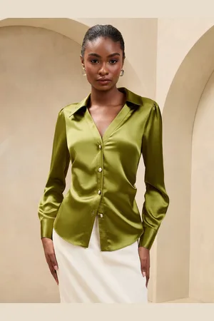 Lipsy London Ruched Side Satin Button Through Shirt34