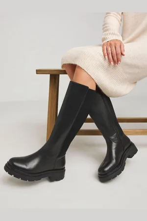 Simply Be Back Stretch Panel Chunky Flat Knee High Boots In Extra Wide Fit Super Curvy CalfEU 38 (UK 5)