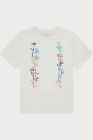 Paul Smith Flower Embroidery 100% Organic Cotton White T-ShirtXS