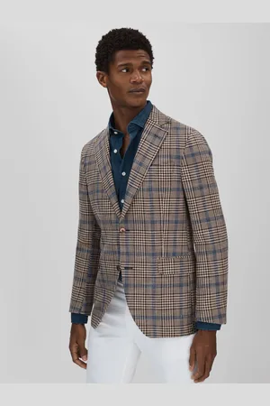 Oscar Jacobson Cotton Linen Single Breasted Check Blazer52