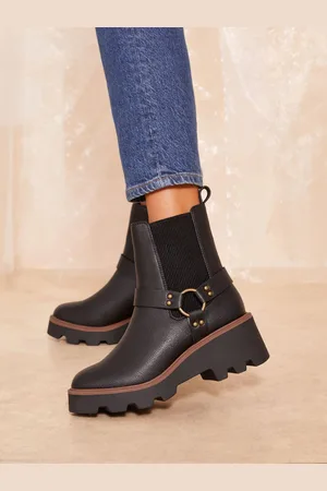 Friends Like These Wedge Heel Chunky Biker Faux Leather Ankle BootsEU 40 (UK 7)