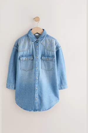 Next Embroidered 100% Cotton Denim Shirt Dress (3-16yrs)116122 cm