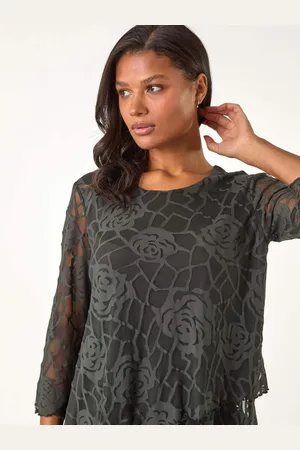 Roman Burnout Rose Print Detail Asymmetric Tunic38