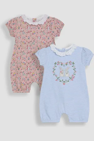 JoJo Maman Bébé Broderie Collar 100% Cotton Rompers 2 Pack8086 cm