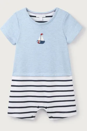 The White Company Baby Blue Crochet Sailboat Jersey Romper6874 cm