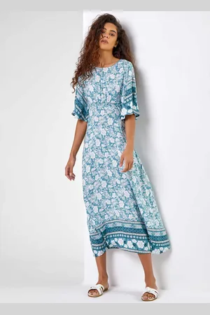 Roman Floral Border Print Midi Dress40