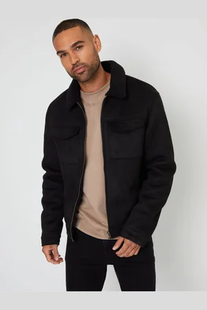 Threadbare Faux Fur Suede Borg Lined Aviator JacketL