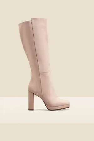 Sosandar Nubuck Leather Platform Block Heel Knee High BootsEU 39 (UK 6)
