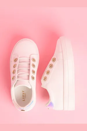Lipsy London Lace Up Chunky Flatform Flower Trim Faux Leather Trainersuk1eu33