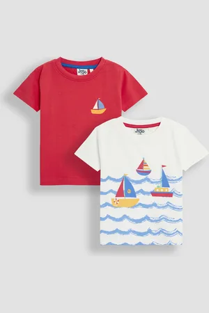JoJo Maman Bébé 100% Cotton Graphic Printed & Plain T-Shirts 2 Pack5662 cm